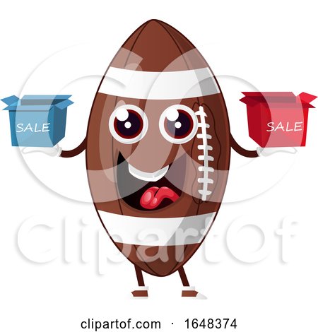 Cartoon American Football Mascot Character Holding Sales Boxes by Morphart Creations