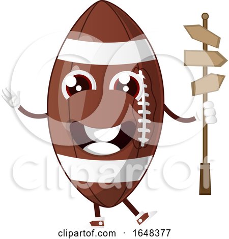 Cartoon American Football Mascot Character Holding a Street Sign Post by Morphart Creations