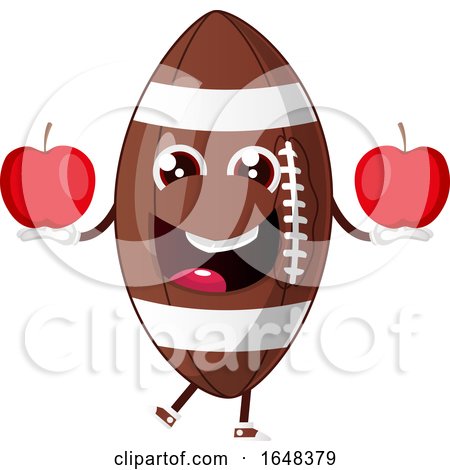 Cartoon American Football Mascot Character Holding Apples by Morphart Creations