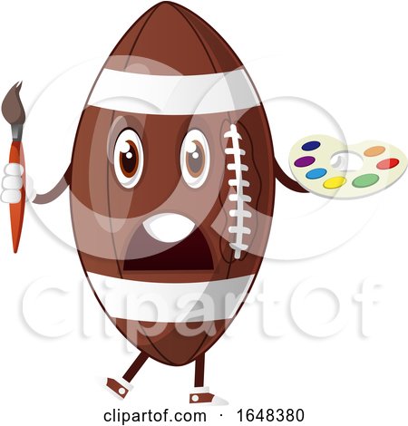 Cartoon American Football Mascot Character Holding a Paintbrush and Palette by Morphart Creations