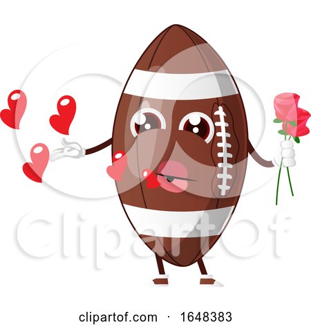 Cartoon American Football Mascot Character Holding Flowers and Blowing Hearts by Morphart Creations