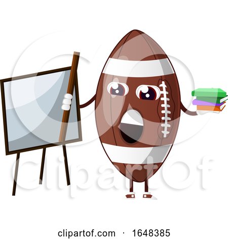 Cartoon American Football Mascot Character Holding Books by a White Board by Morphart Creations