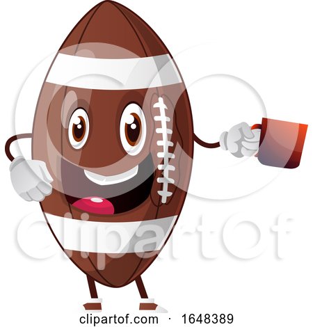 Cartoon American Football Mascot Character Holding a Coffee Cup by Morphart Creations