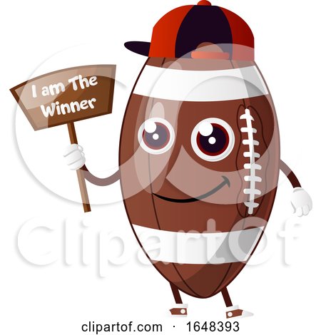 Cartoon American Football Mascot Character Holding a Winner Sign by Morphart Creations