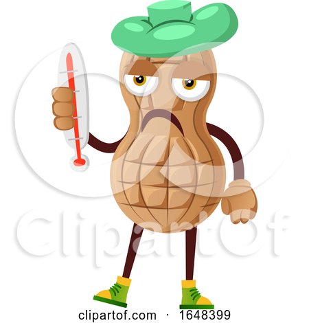 Cartoon Sick Peanut Mascot Character Holding a Thermometer by Morphart Creations