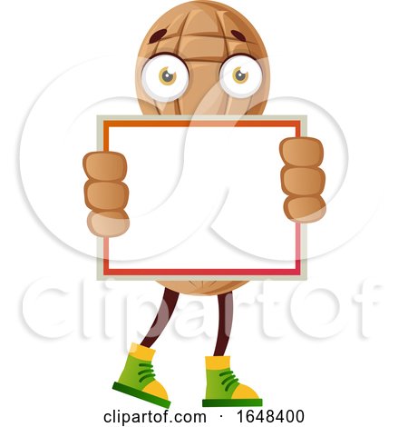 Cartoon Peanut Mascot Character Holding a Blank Sign by Morphart Creations