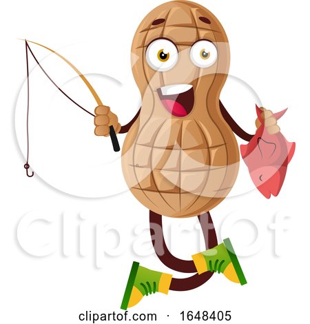 Cartoon Peanut Mascot Character Fishing by Morphart Creations