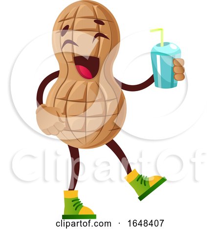 Cartoon Peanut Mascot Character Holding a Drink by Morphart Creations