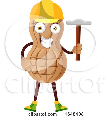 Cartoon Peanut Mascot Character Holding a Hammer by Morphart Creations