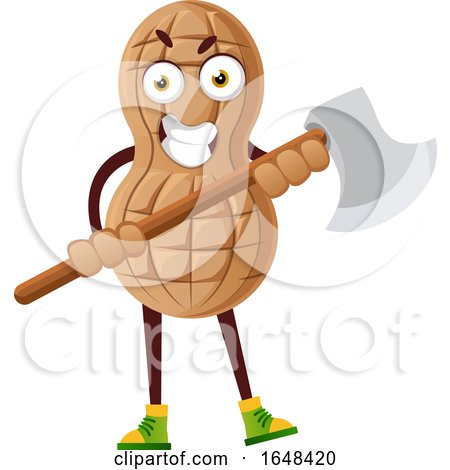 Cartoon Peanut Mascot Character Holding an Axe by Morphart Creations