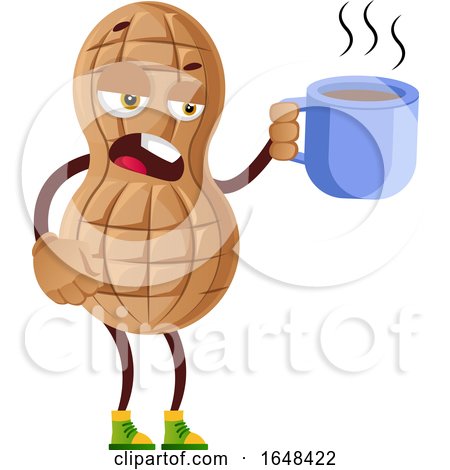 Cartoon Peanut Mascot Character Holding a Coffee Cup by Morphart Creations