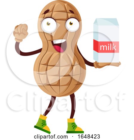 Cartoon Peanut Mascot Character Holding a Milk Carton by Morphart Creations