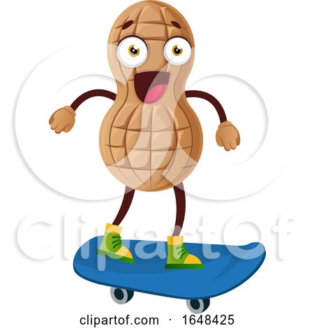 Cartoon Peanut Mascot Character Skateboarding by Morphart Creations