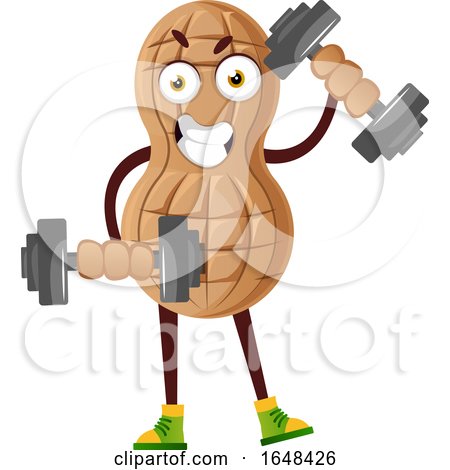 Cartoon Peanut Mascot Character Working out with Dumbbells by Morphart Creations