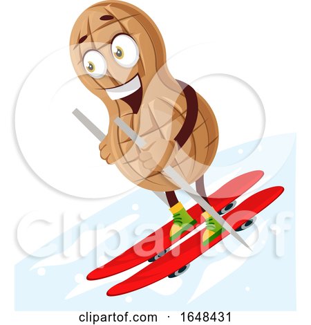 Cartoon Peanut Mascot Character Skiing by Morphart Creations