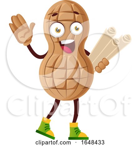 Cartoon Peanut Mascot Character Holding Plans by Morphart Creations