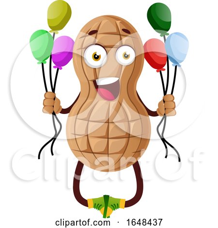 Cartoon Peanut Mascot Character Holding Party Balloons by Morphart Creations