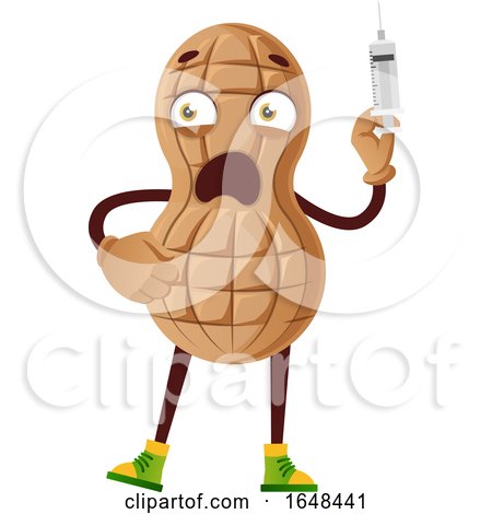 Cartoon Peanut Mascot Character Holding a Syringe by Morphart Creations