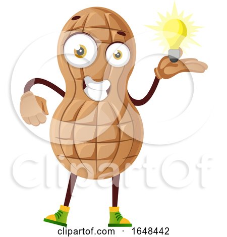 Cartoon Peanut Mascot Character Holding an Idea Light Bulb by Morphart Creations