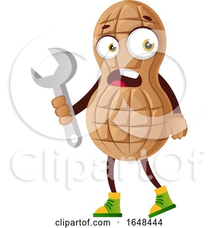 Cartoon Peanut Mascot Character Holding a Wrench by Morphart Creations
