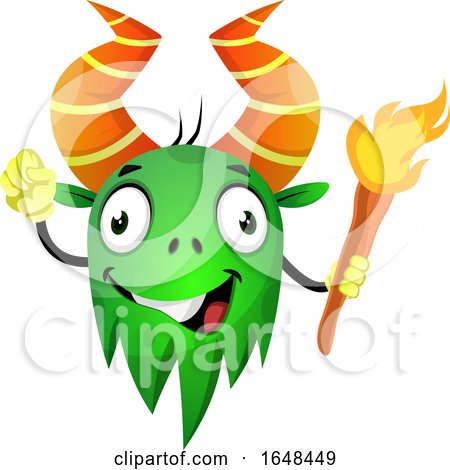 Cartoon Green Monster Mascot Character Holding a Torch by Morphart Creations
