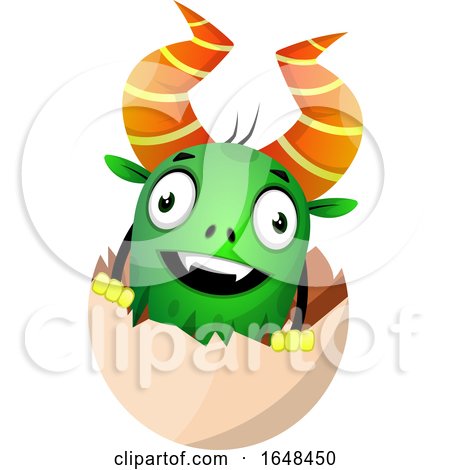 Cartoon Green Monster Mascot Character in an Egg Shell by Morphart Creations