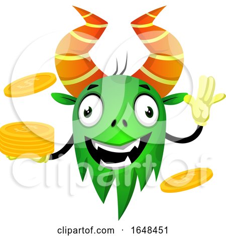 Cartoon Green Monster Mascot Character Holding Coins by Morphart Creations