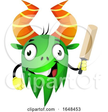 Cartoon Green Monster Mascot Character Holding a Cricket Bat by Morphart Creations