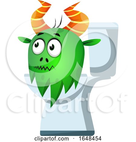 Cartoon Green Monster Mascot Character Sitting on a Toilet by Morphart Creations