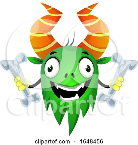 Cartoon Green Monster Mascot Character Holding Bones by Morphart Creations