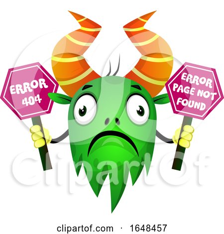 Cartoon Green Monster Mascot Character Holding Error Signs by Morphart Creations
