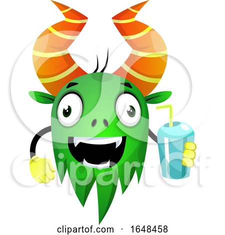 Cartoon Green Monster Mascot Character Holding a Drink by Morphart Creations
