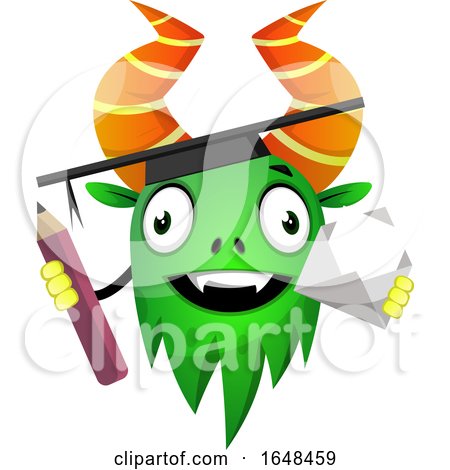 Cartoon Green Graduate Monster Mascot Character by Morphart Creations