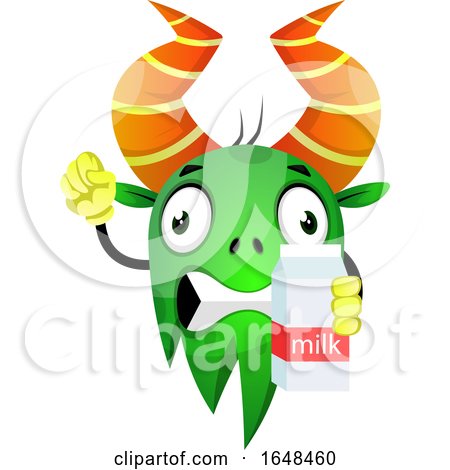 Cartoon Green Monster Mascot Character Holding a Milk Carton by Morphart Creations