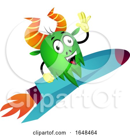 Cartoon Green Monster Mascot Character on a Rocket by Morphart Creations