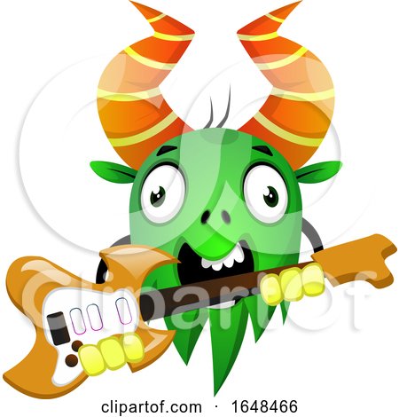 Cartoon Green Monster Mascot Character Holding an Electric Guitar by Morphart Creations