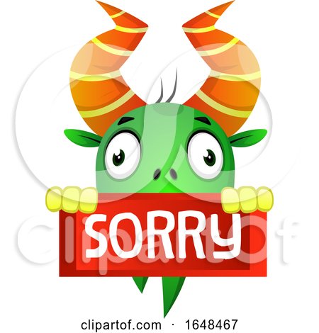 Cartoon Green Monster Mascot Character Holding a Sorry Sign by Morphart Creations