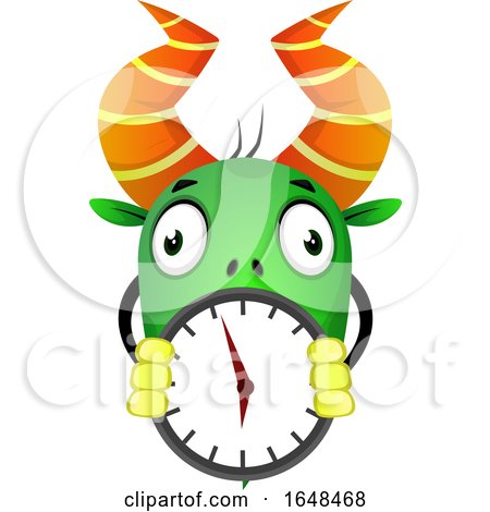Cartoon Green Monster Mascot Character Holding a Clock by Morphart Creations