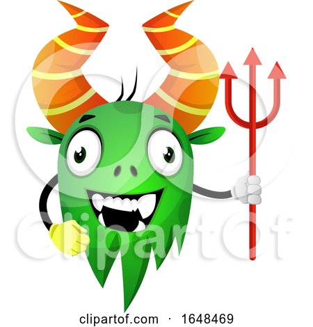 Cartoon Green Monster Mascot Character Holding a Trident by Morphart Creations