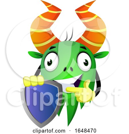 Cartoon Green Monster Mascot Character Holding a Shield by Morphart Creations