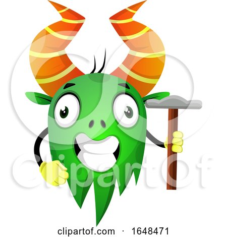 Cartoon Green Monster Mascot Character Holding a Hammer by Morphart Creations