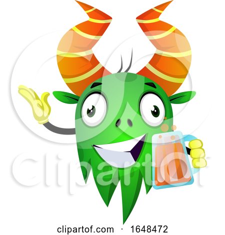 Cartoon Green Monster Mascot Character Holding a Beer or Juice by Morphart Creations
