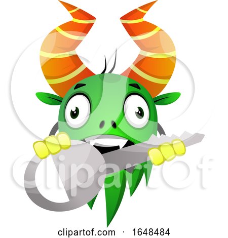Cartoon Green Monster Mascot Character Holding a Key by Morphart Creations