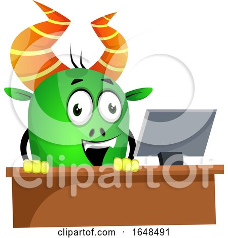 Cartoon Green Monster Mascot Character at a Desk by Morphart Creations