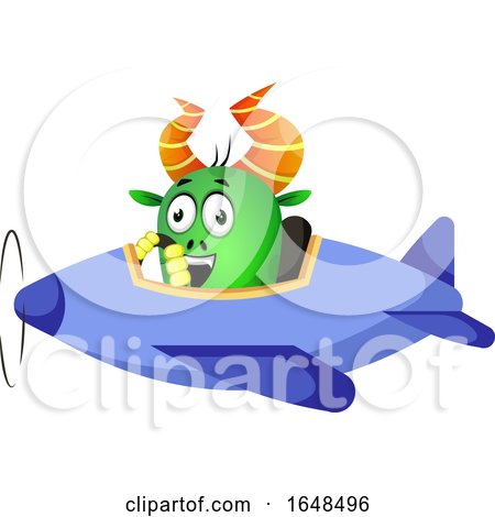 Cartoon Green Monster Mascot Character Flying a Plane by Morphart Creations