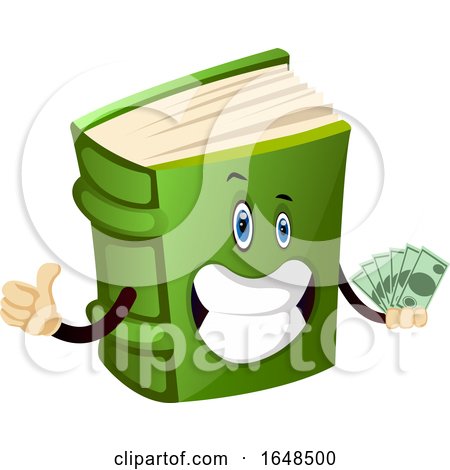 Green Book Mascot Character Holding Cash Money by Morphart Creations