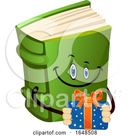 Green Book Mascot Character Holding a Gift by Morphart Creations
