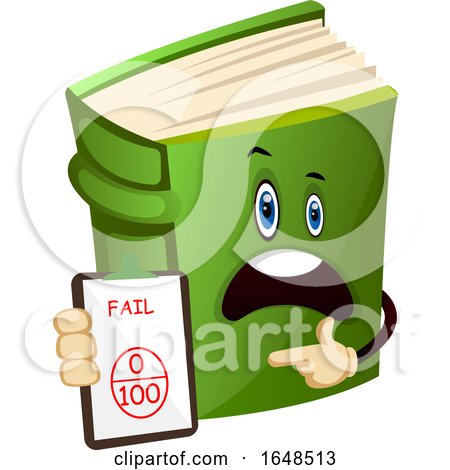 Green Book Mascot Character Holding a Fail Notice by Morphart Creations