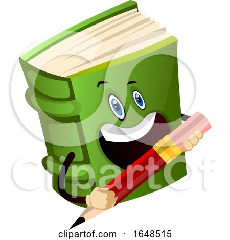 Green Book Mascot Character Holding a Pencil by Morphart Creations