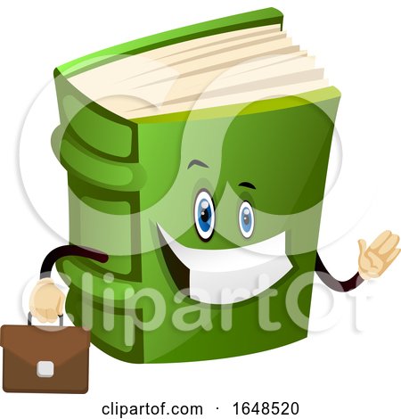 Green Book Mascot Character Holding a Briefcase by Morphart Creations
